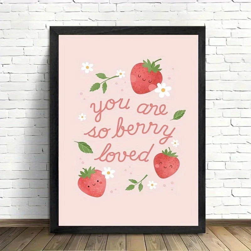 "You Are So Berry Loved" Strawberry Canvas Wall Art Print
