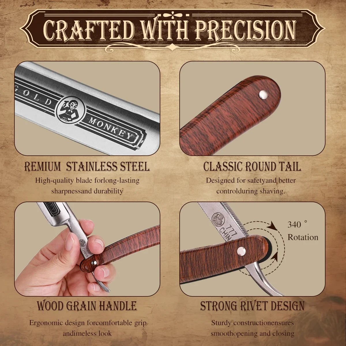 Vintage Folding Straight Razor | Wooden Handle Shaving Knife