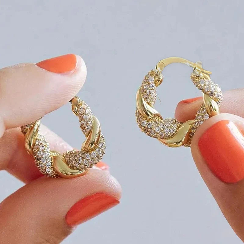Huitan Twisty Hoop Earrings – Cubic Zirconia Women's Jewelry