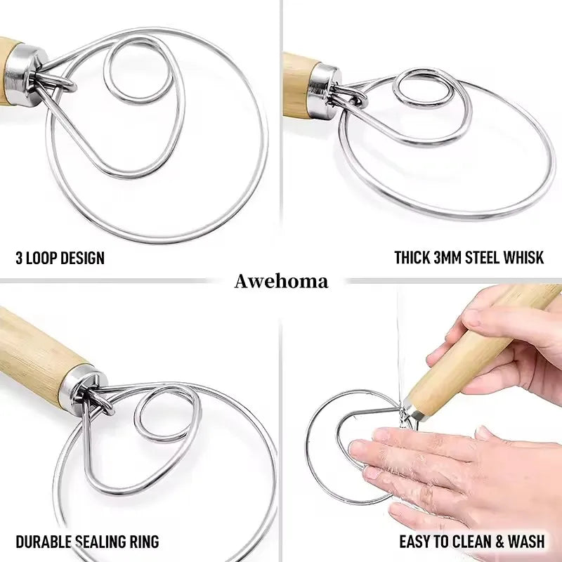 Danish Dough Whisk – Stainless Steel Bread & Pastry Mixer
