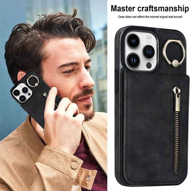 Case Iphone 15 Max Pocket Magsafe Card 16 Leather Credit Cards