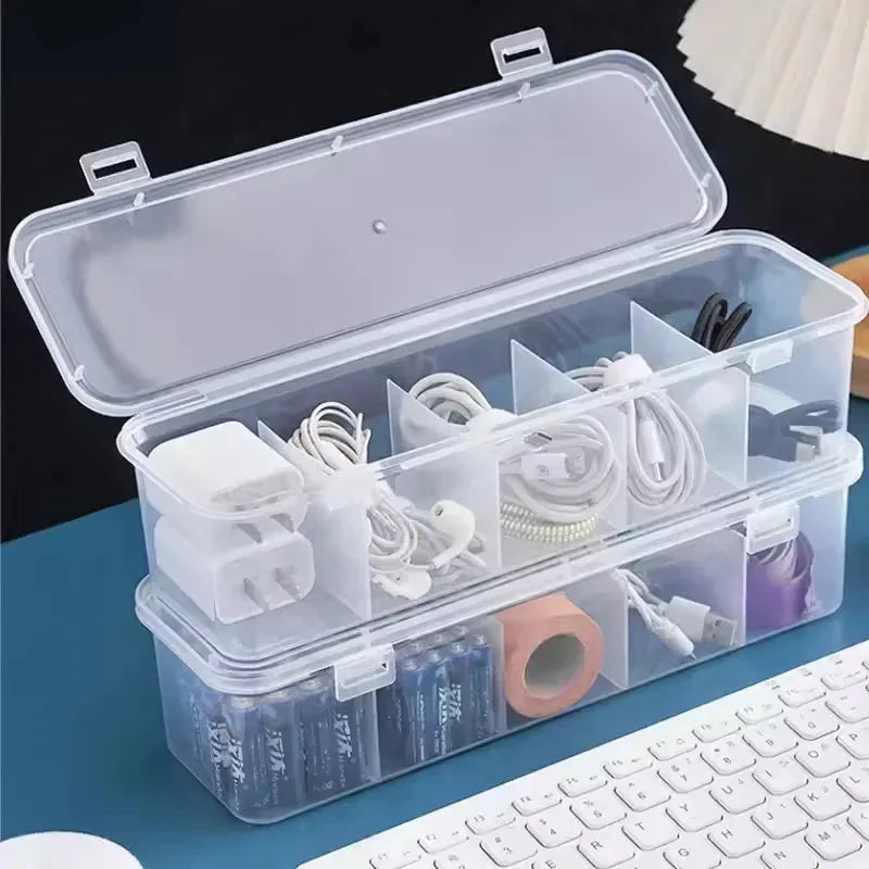 Transparent Cable Storage Box Compartment Organizer Lid Dust-proof