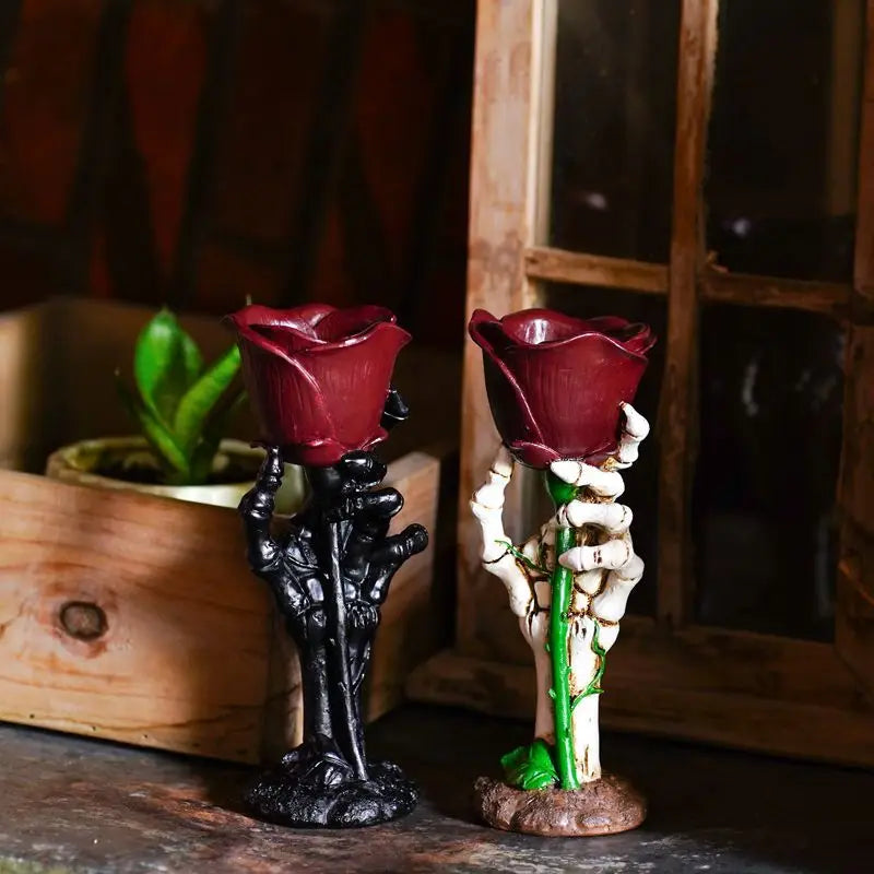 Halloween Skeleton Hand Rose Candlestick Decoration Resin Home Retro