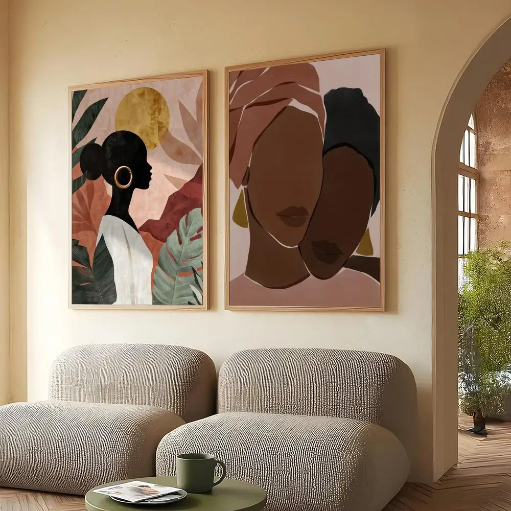 Abstract African Woman Floral Canvas Wall Art – HD Print Poster