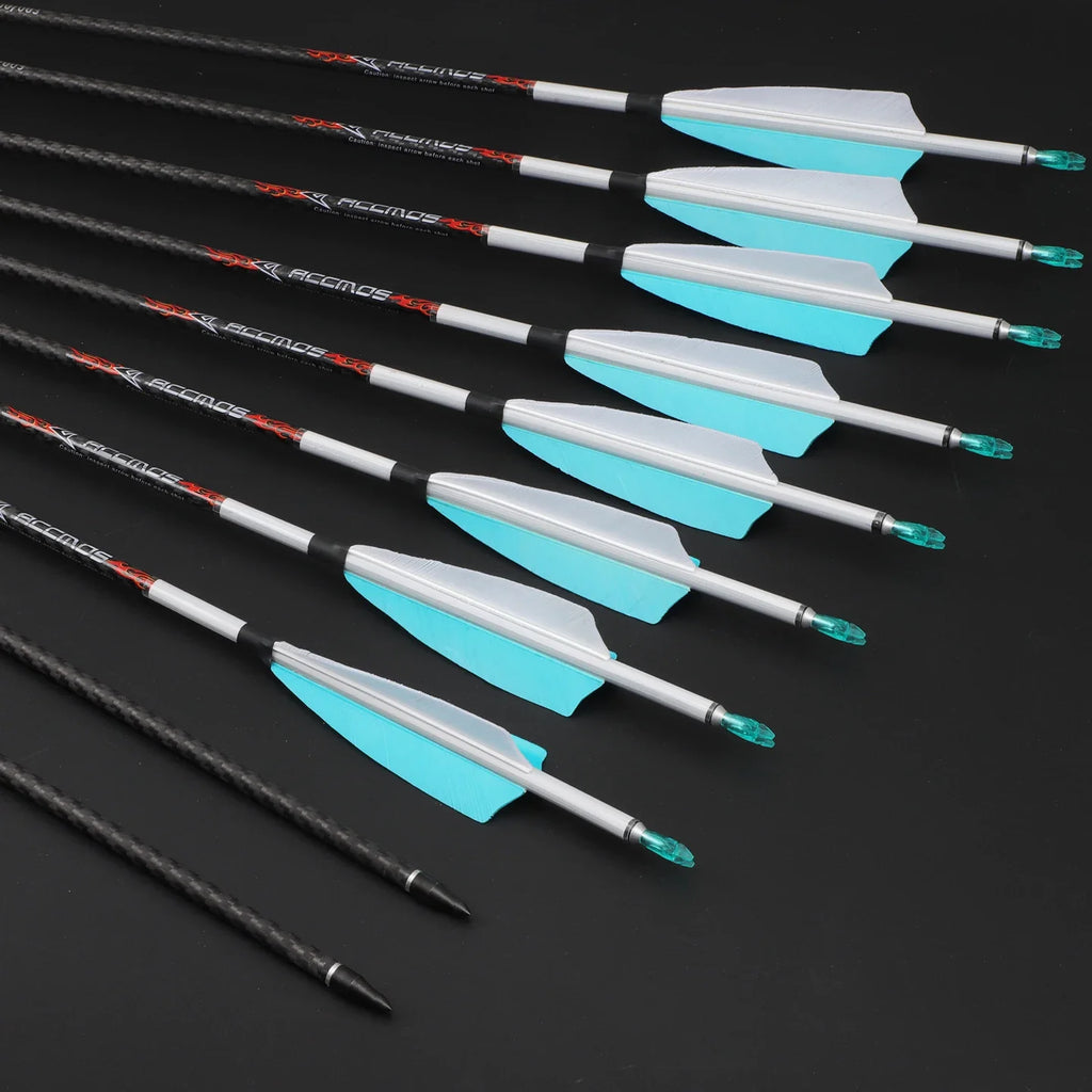 6 12 ACCMOS 3K Carbon Fiber Archery Arrows ID6 White Natural Feathers