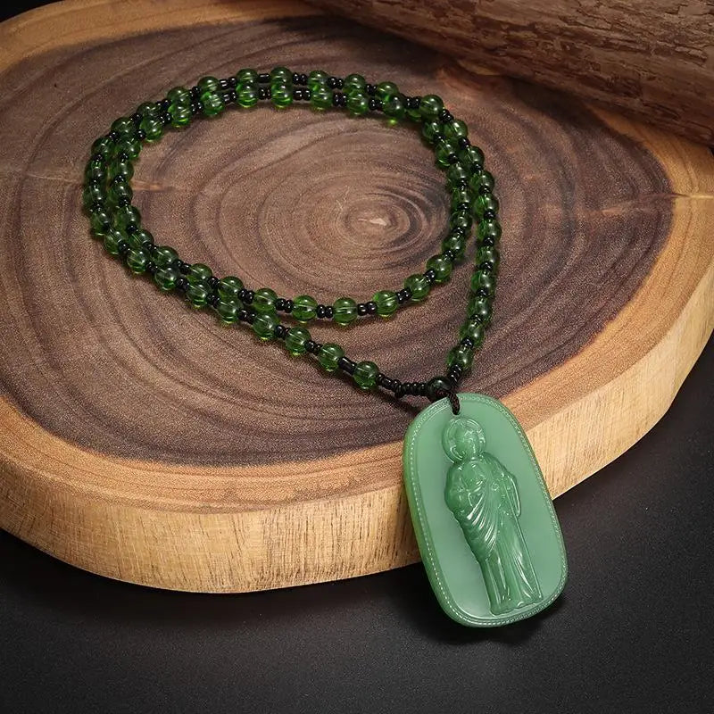 Imitation Jade Bodhisattva Pendant Necklace | Unisex Choker