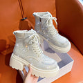 Women's Sequin Diamond Lace-Up Wedge Boots – MCDV Winter