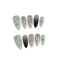 Press On Nails Gold Pearl Flower | Short Round Fake Nails 10pc