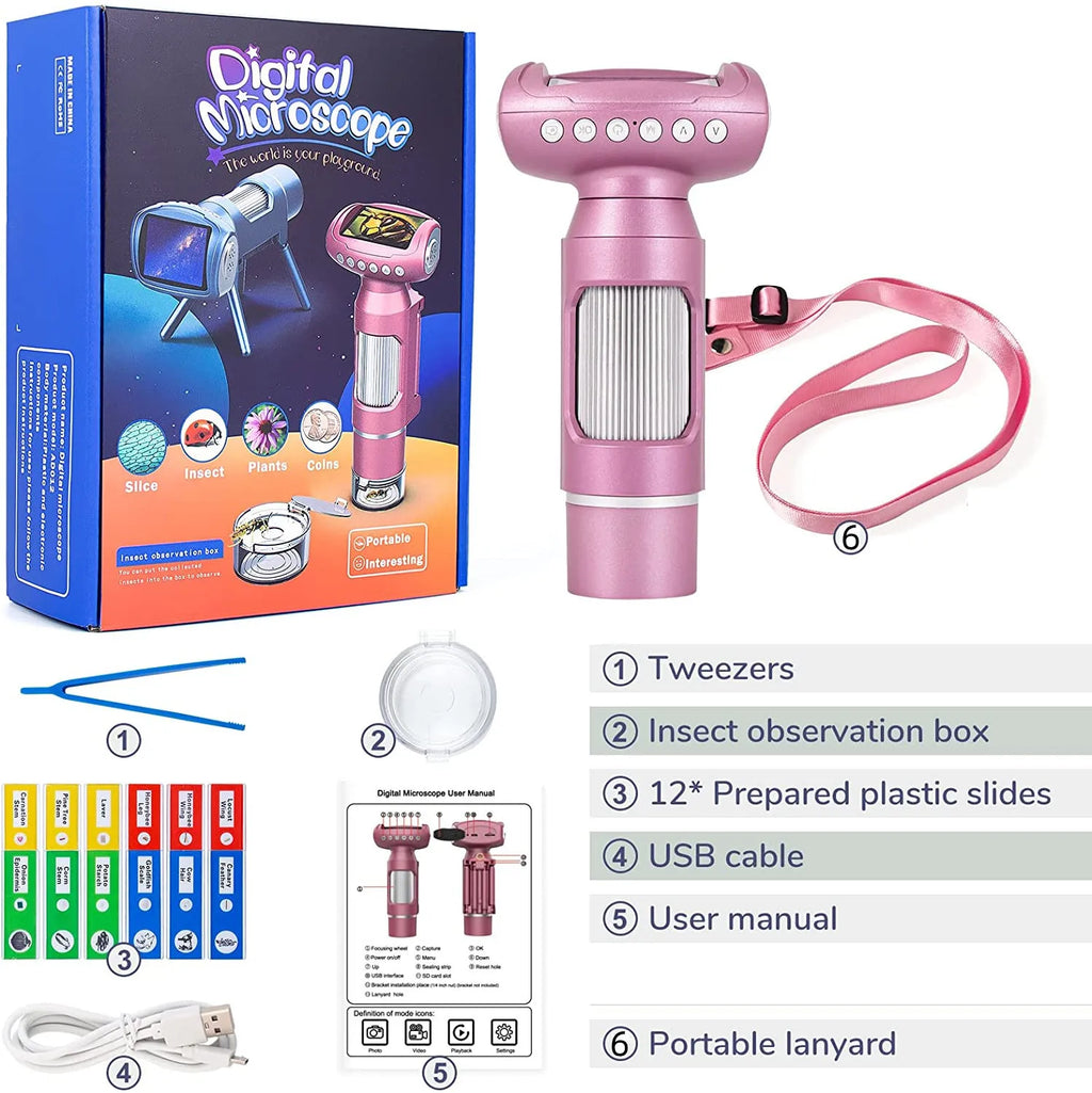 Kids 3-in-1 Digital Microscope Camera – 2-Inch Screen STEM Toy