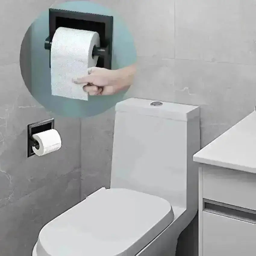 Black Recessed Wall Mount Toilet Paper Holder | Stainless Steel