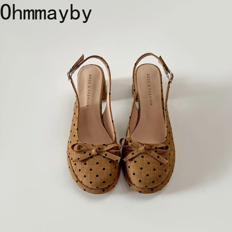 Women's Polka Dot Bow Slingback Sandals | Square Heel