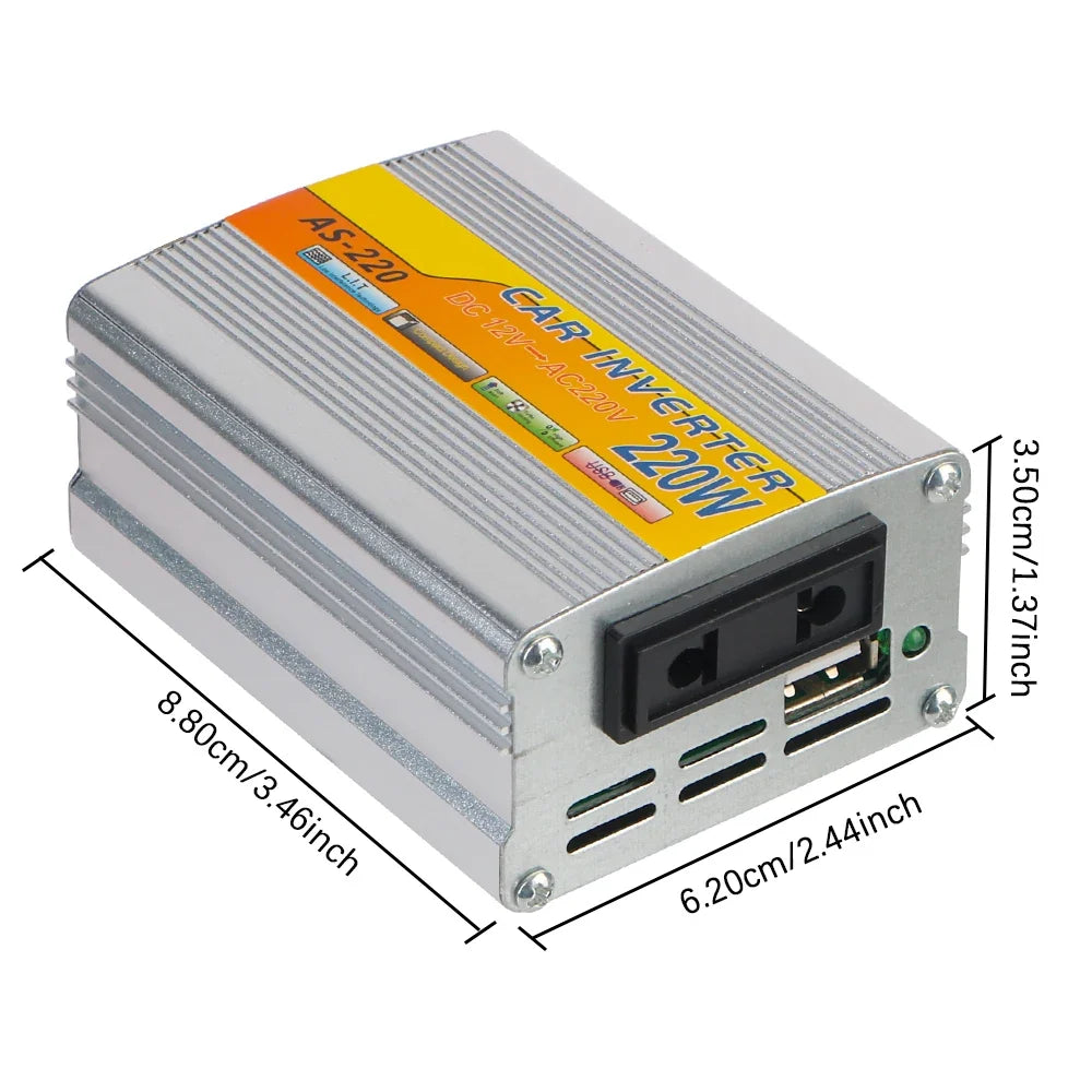 220W Car Power Inverter DC 12V to AC 220V with USB Port