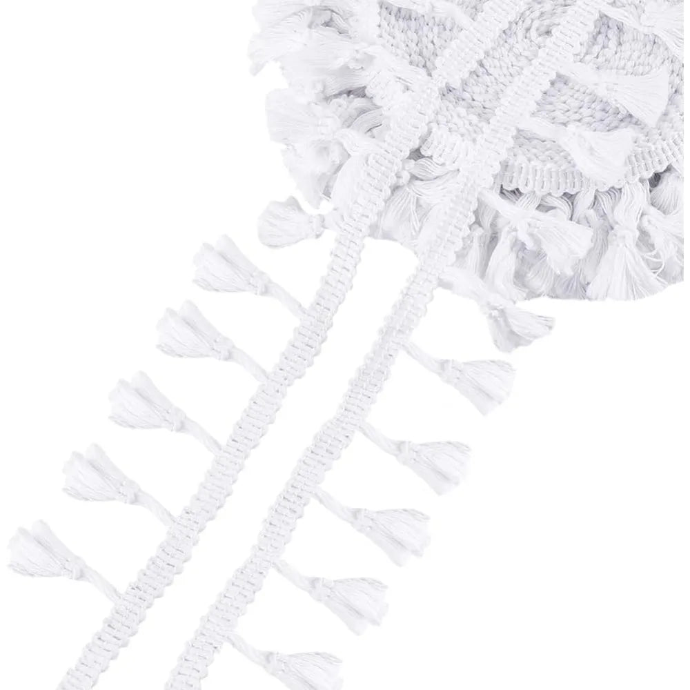 White Cotton Fringe Tassel Trim Ribbon 1-3/4" – 10.9 Yards