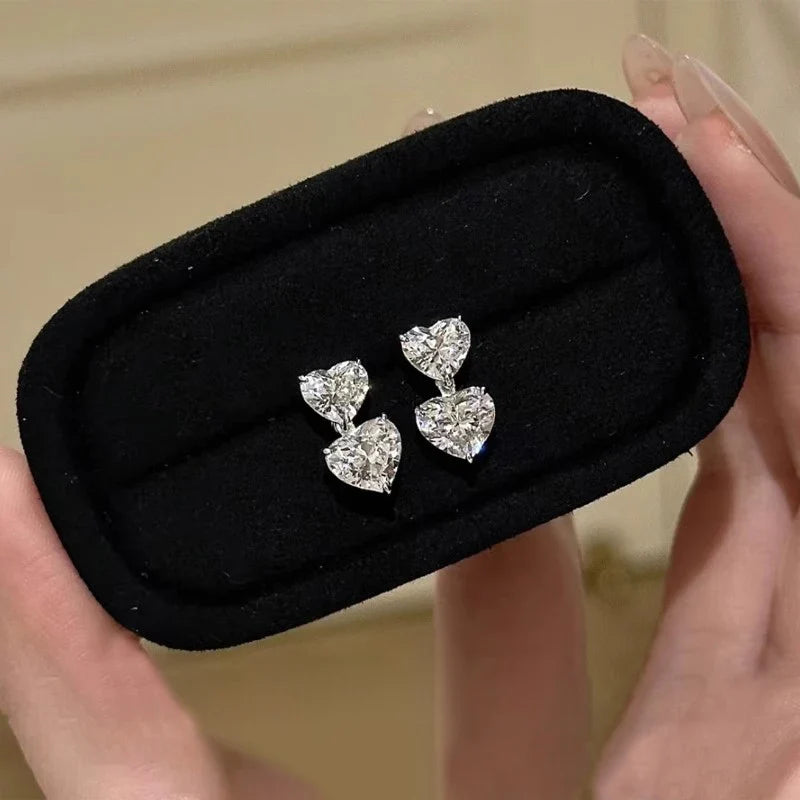 Huitan Double Heart CZ Drop Earrings – Dangle Jewelry for Women