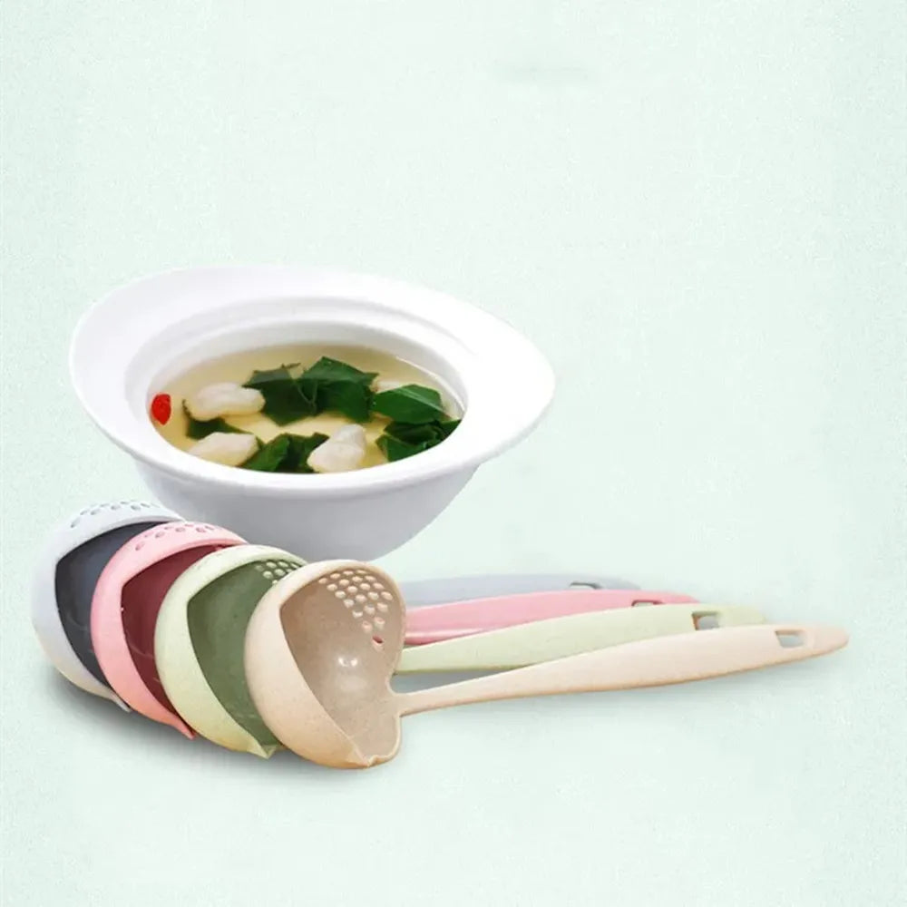 2-in-1 Long Handle Soup Spoon & Strainer Colander Ladle