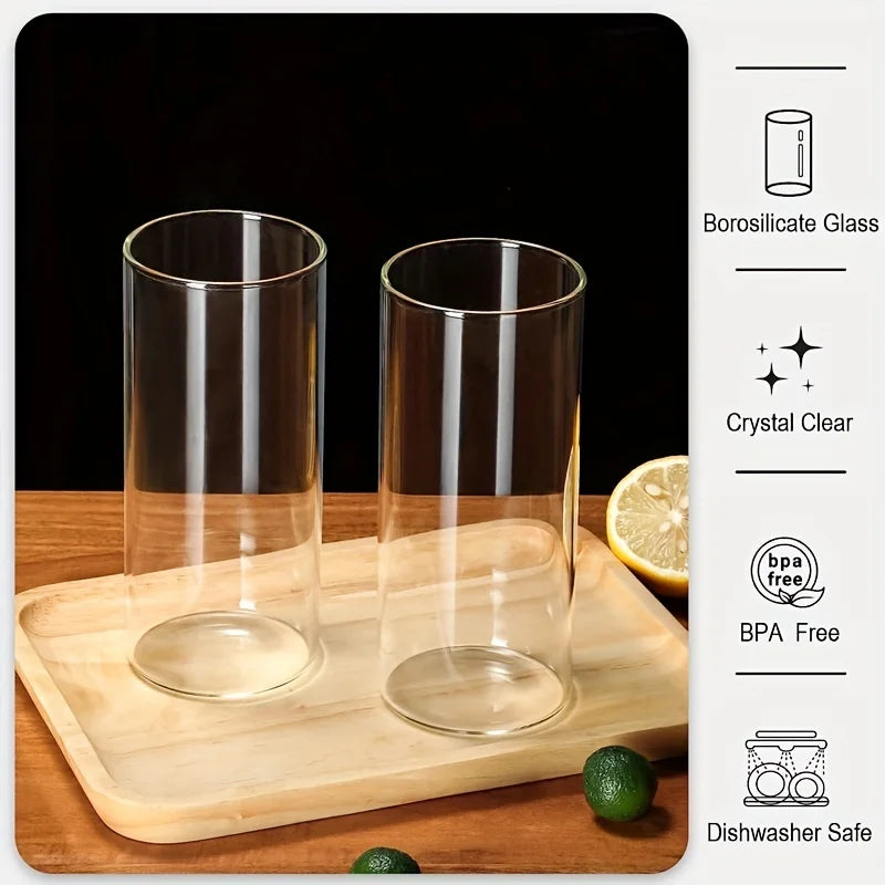 4-Pack 600ml Borosilicate Glass Tumblers with Bamboo Lids & Straws