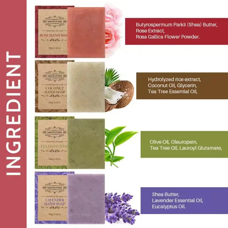 4-Piece Coconut Oil Lavender Rose Soap Gift Set | Face & Hand
