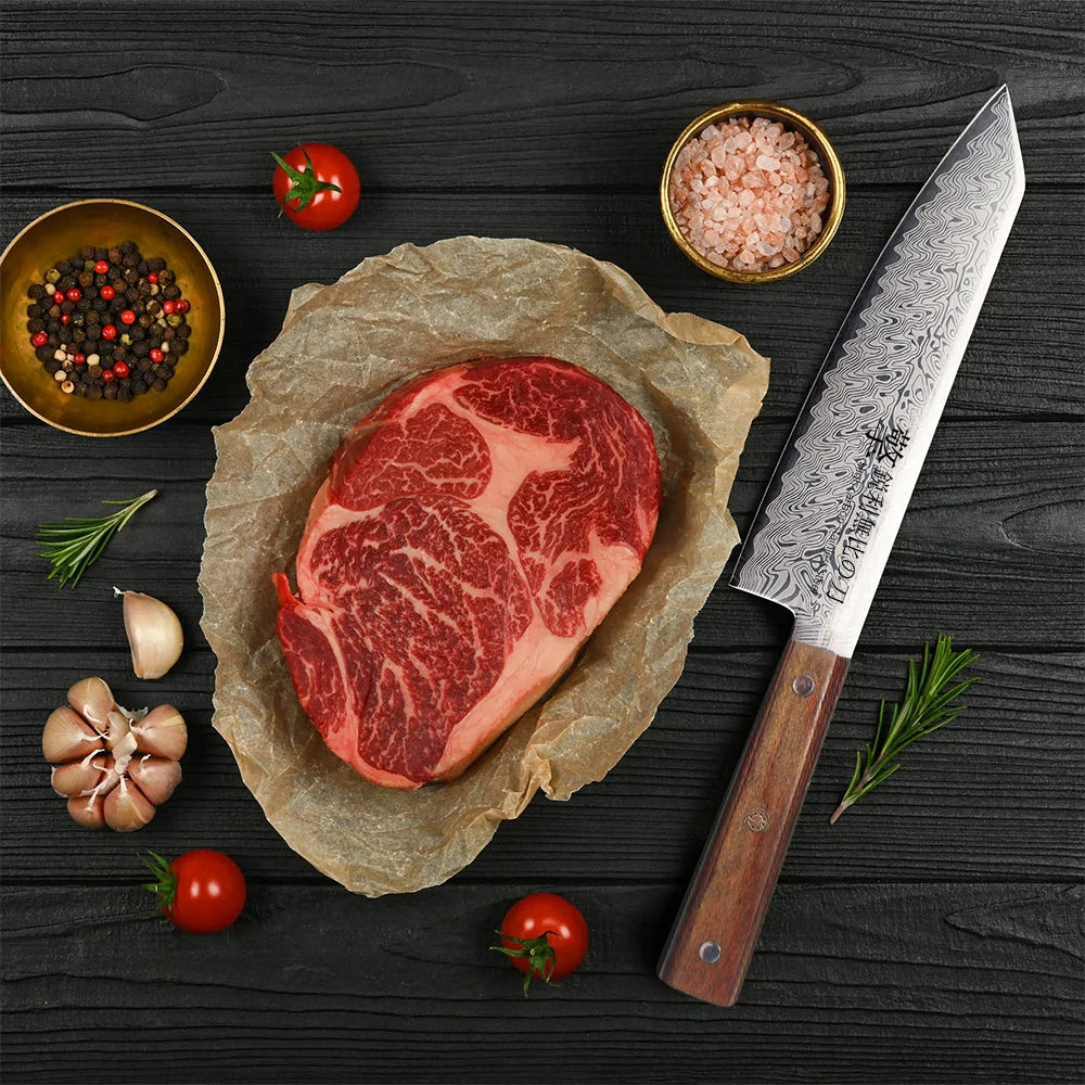 Damascus Chef's Knife – Japanese Santoku Wood Handle | 20cm