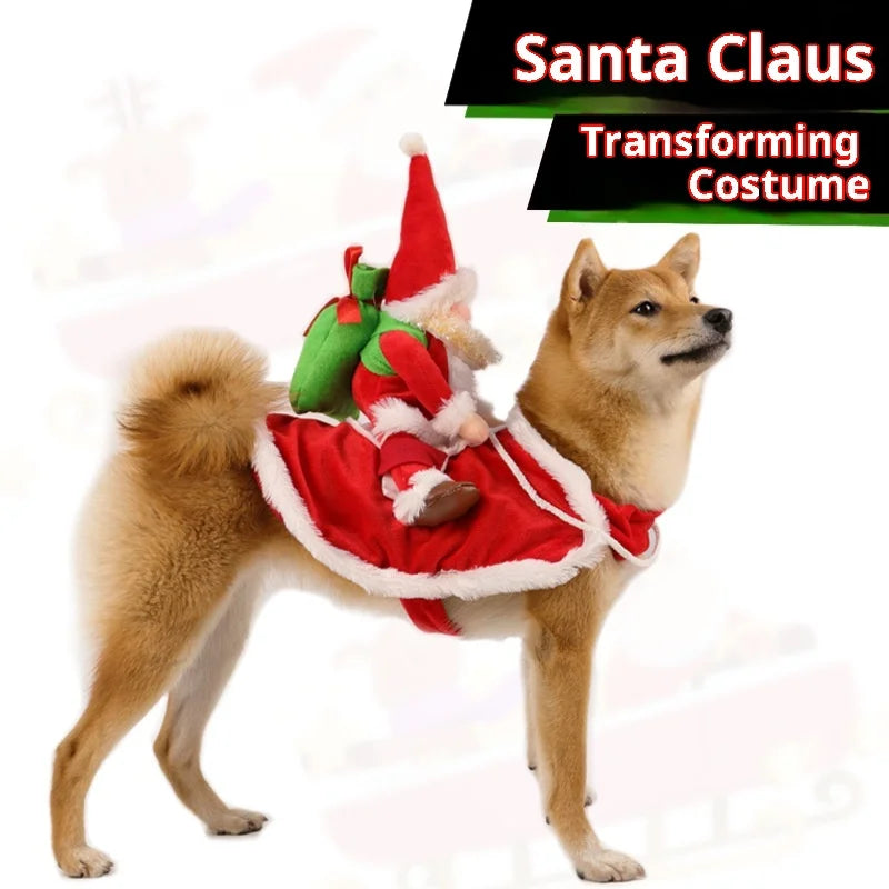 Santa Claus Riding Suit Pet Christmas Dog Cat Clothing Clothes Small