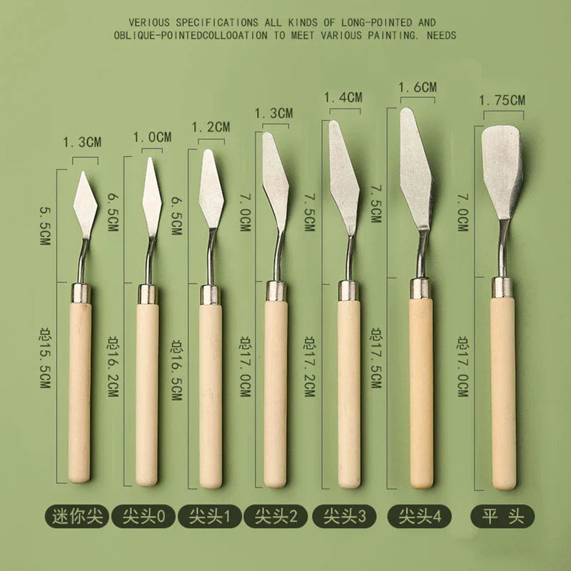 Painting Stainless Steel Spatula Oil Paint Wood Handle Flexible