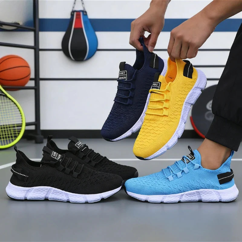 Men's Yellow Knit Running Shoes – Lightweight Breathable Sneakers
