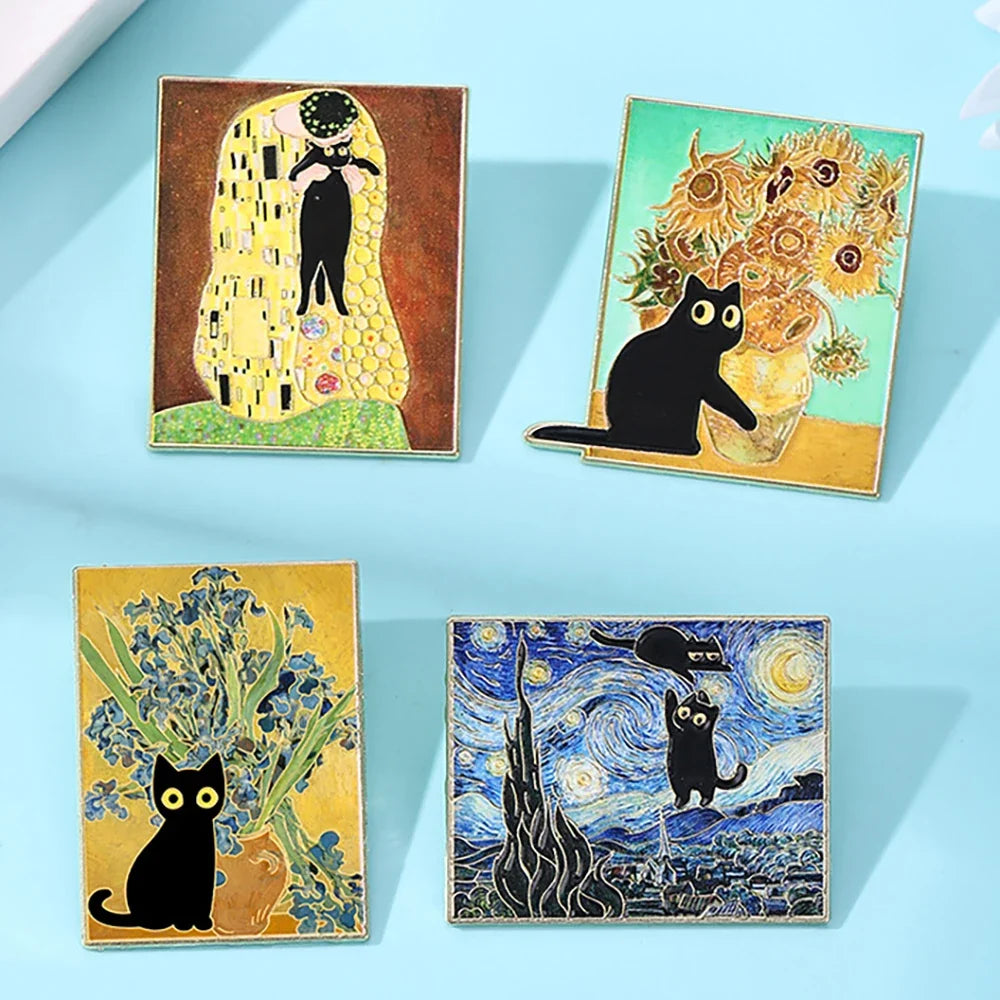 Van Gogh Oil Painting Black Cat Series Badge World Famous Zinc Alloy