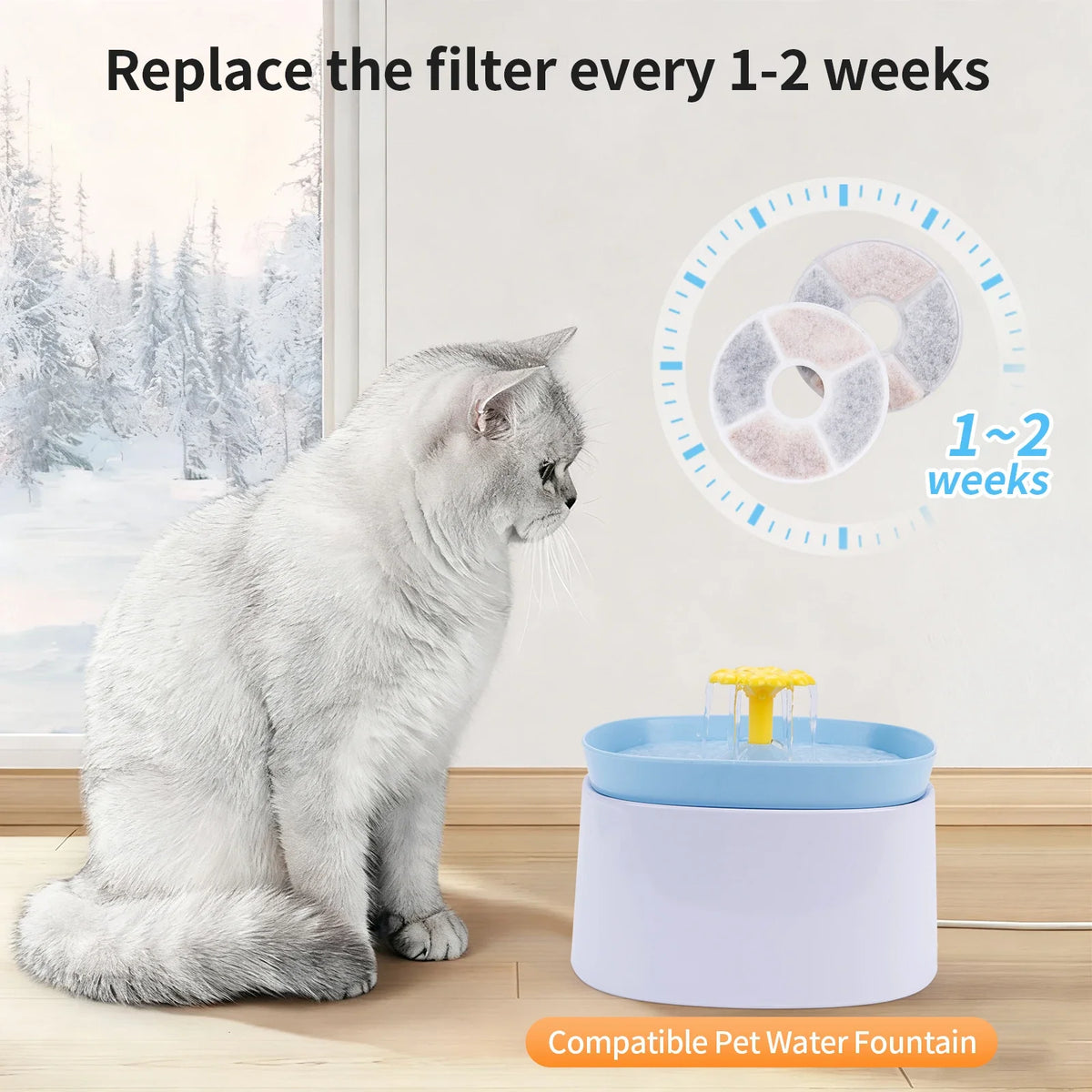 Cat Water Drinking Fountain Replaced Filters Round Dispenser Pet
