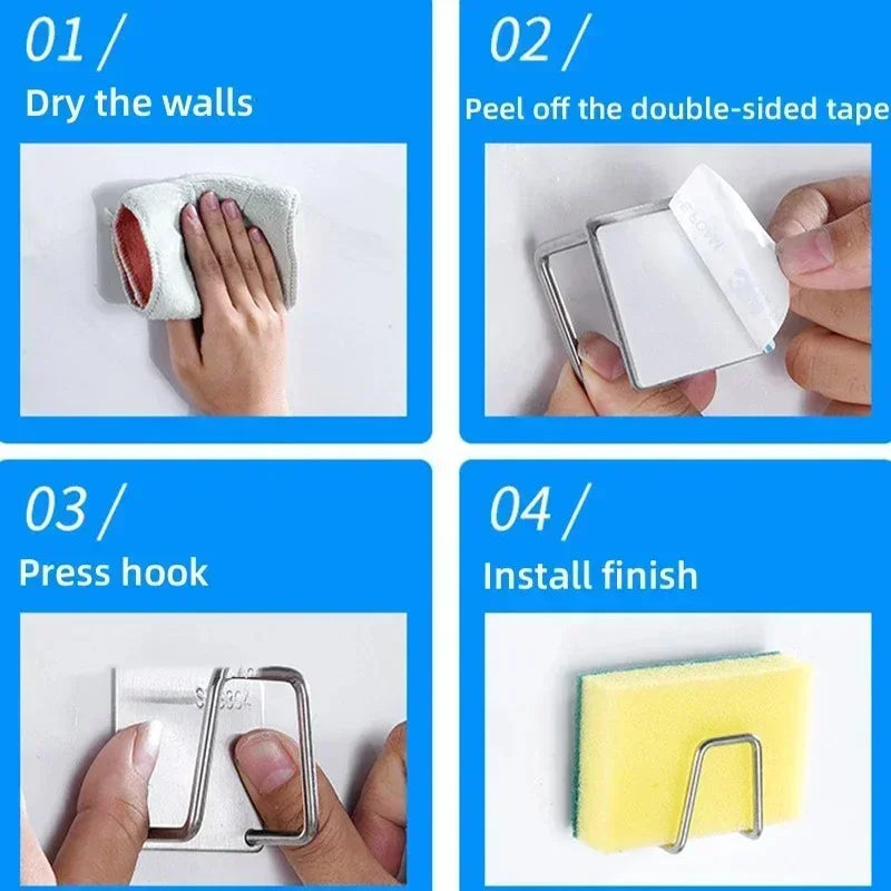 Wall-Mounted Sponge Holder Rack | No-Drill Stainless Steel