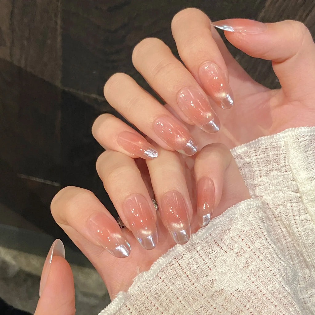10pcs Handmade Press On Nails – Pink Blush French Cat Eye