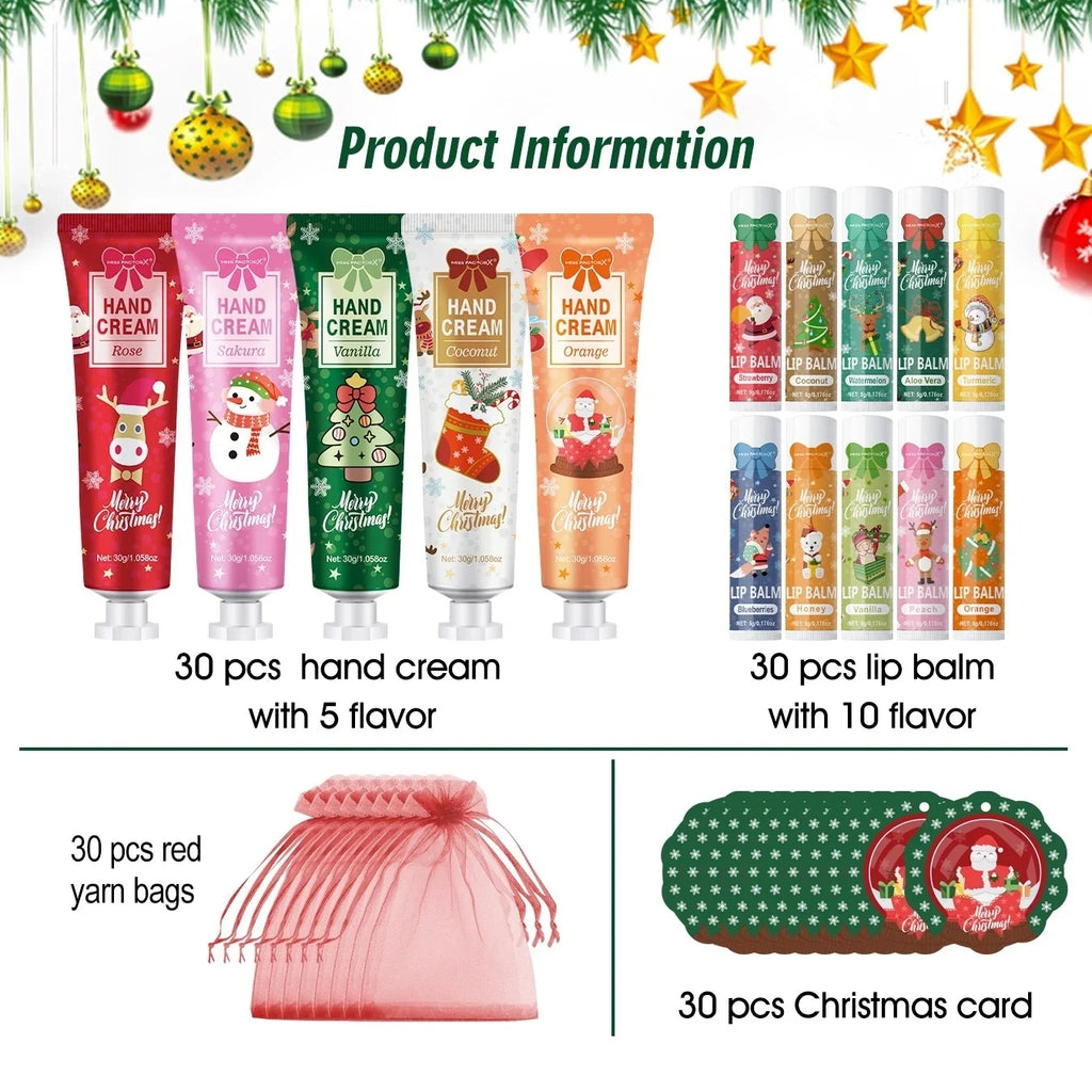 120PCS Christmas Gift Set – Lip Balm, Hand Cream & Gift Bags