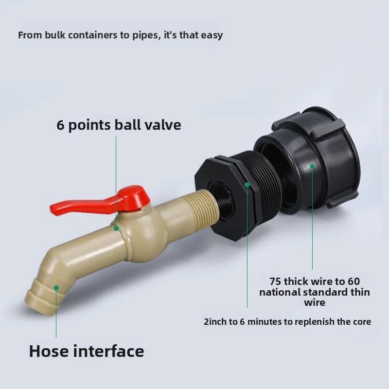 S60x6 IBC Tank Adapter 1/2" 3/4" 1" Garden Hose Drain Fitting