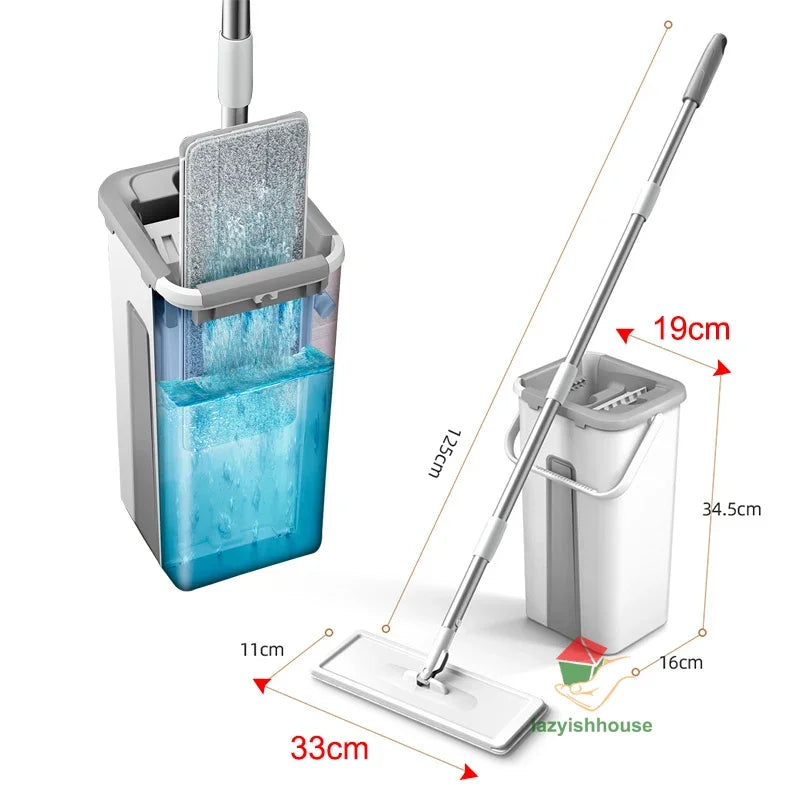Flat Squeeze Mop with Bucket – 360° Rotating Microfiber