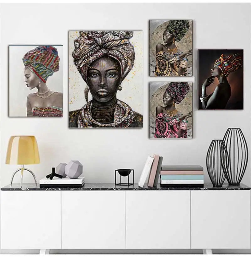 African Woman Portrait Canvas Wall Art | Boho Living Room Print