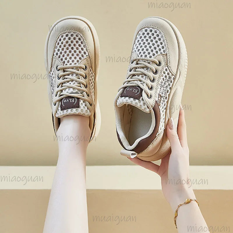 Women's Platform Mesh Sneakers – Breathable Lace-Up Casual Shoes