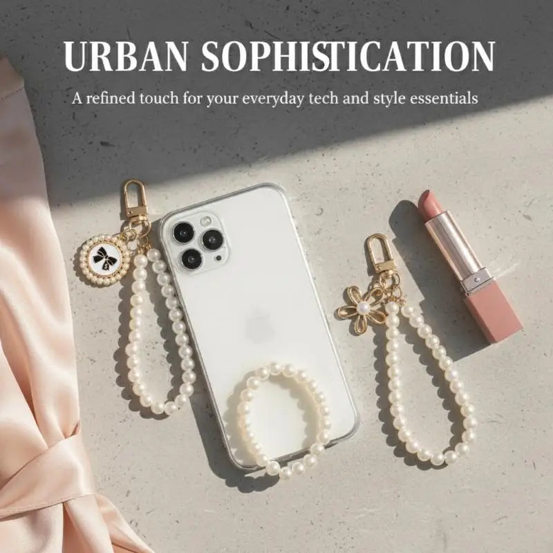 Pearl Flower Keychain Charm – Beaded Bag & Phone Pendant