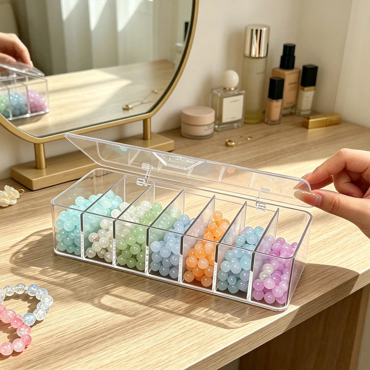 Transparent Flip Cover 8-grid Bead Storage Box Desktop Stackable