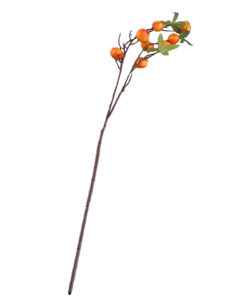 2colors 9 Heads Fake Pomegranate Branch Leaves Lifelike Red Orange