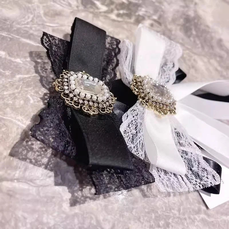 Cloth Art Bow Tie Rhinestone Bowknot Brooch for Women