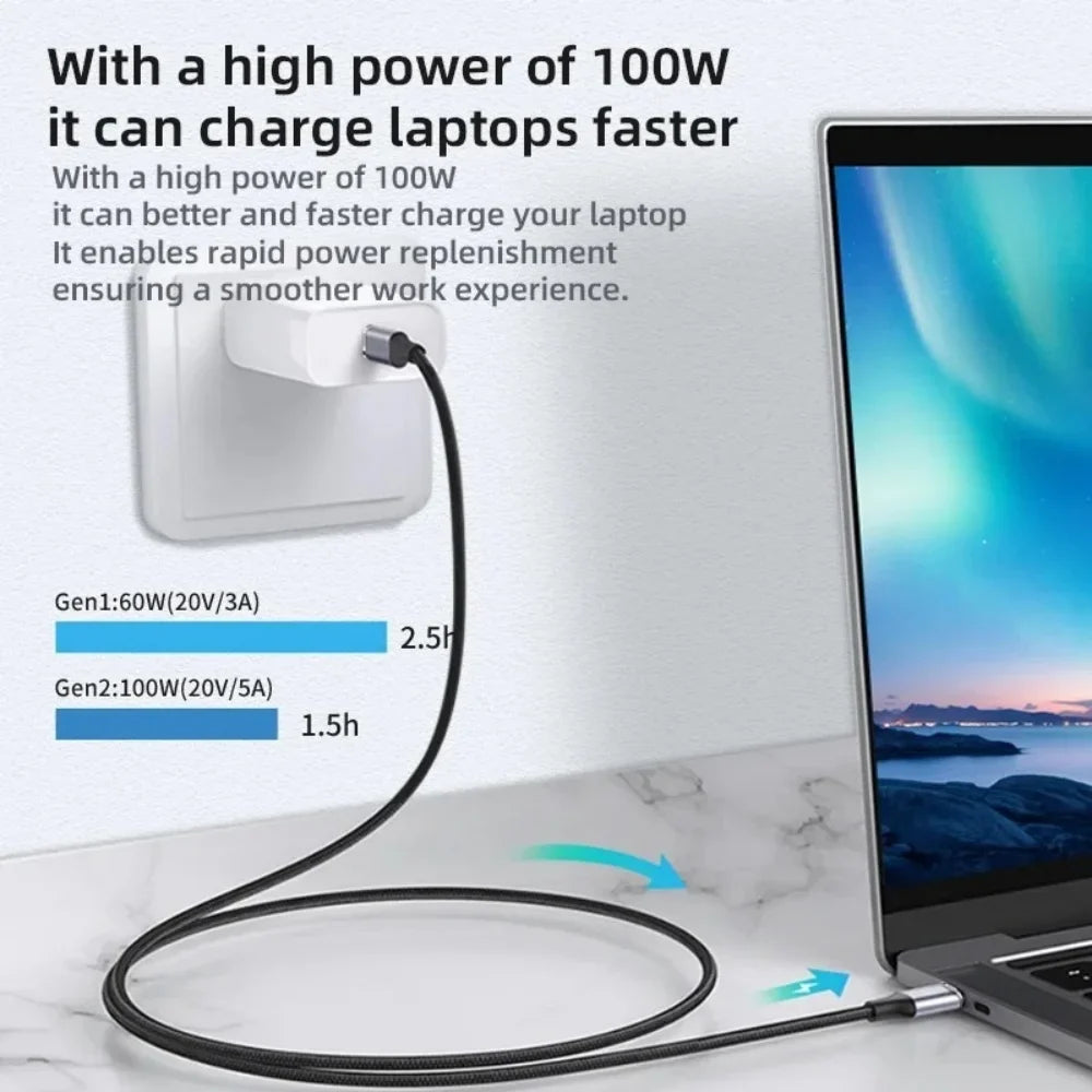 USB 3.2 Gen 2 Type-C Extension Cable 100W 10Gbps 90°