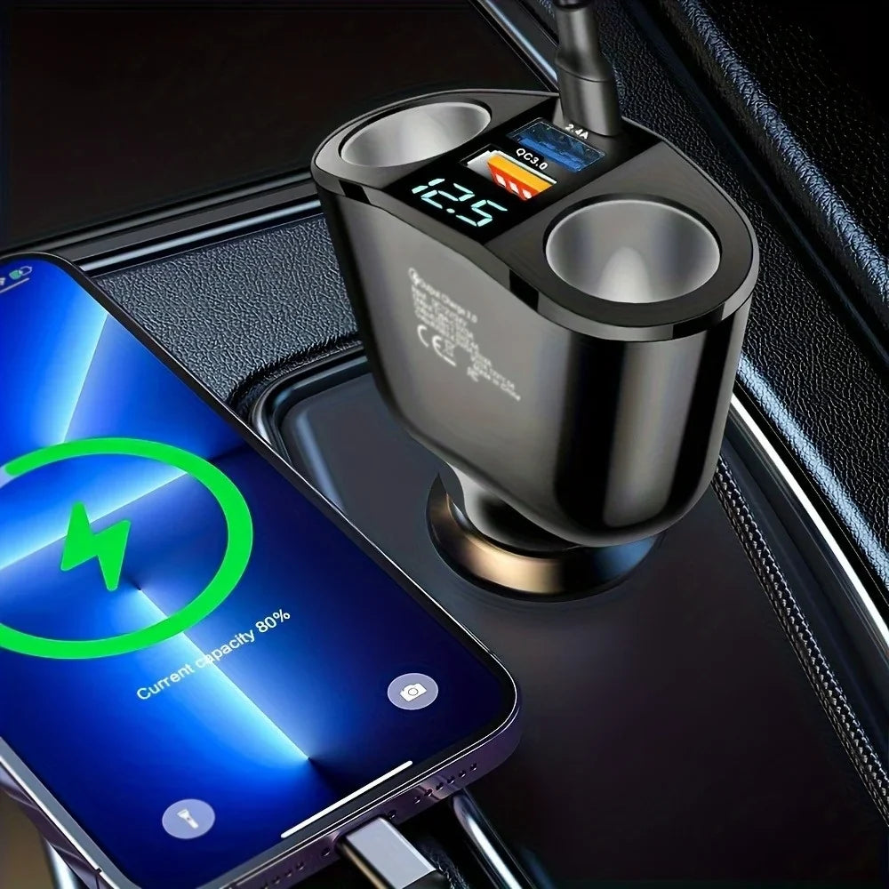 Dual USB Type-C Car Charger | Digital Display Fast Charging