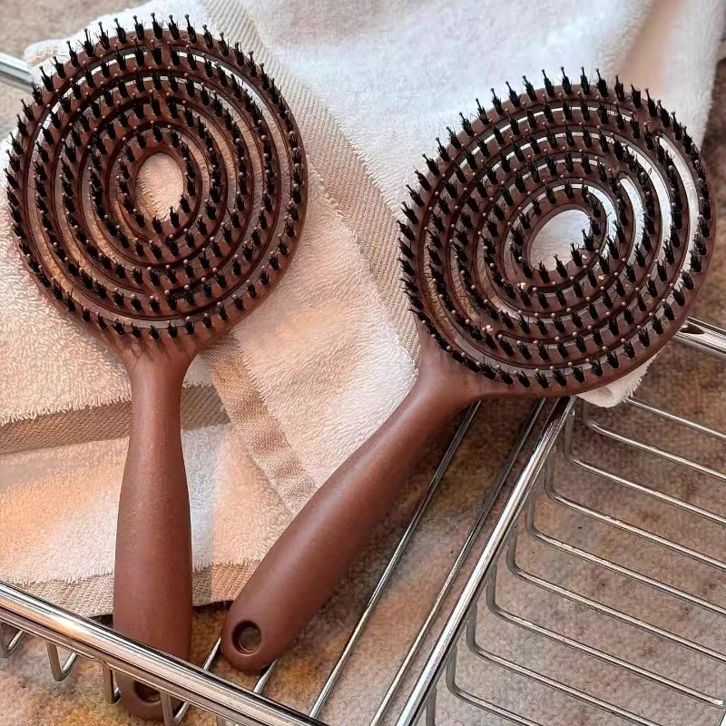 Round Boar Bristle Hair Brush – Detangling & Volume Styling