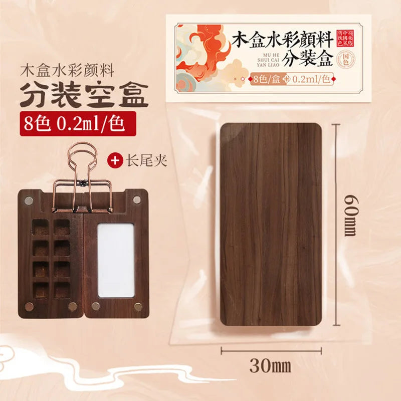 Wooden Box Watercolor Paint 8 Colors Walnut Mini Solid Dispenser Boxes