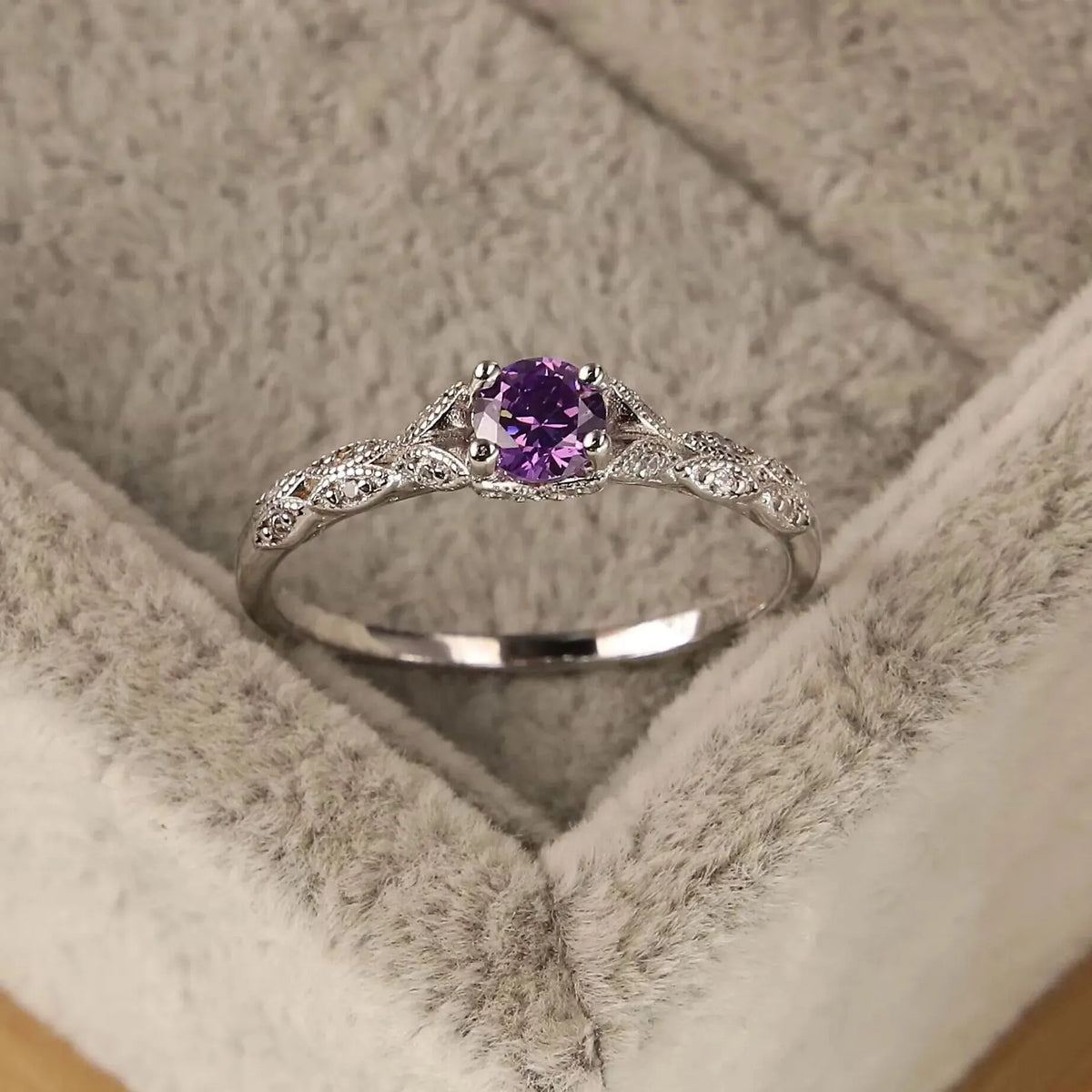 Women's Amethyst Zirconia Fashion Ring – Prong Set Gem