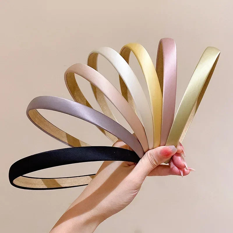 1 Wide Retro Premium Satin Solid Hairbands Headbands Women Vintage