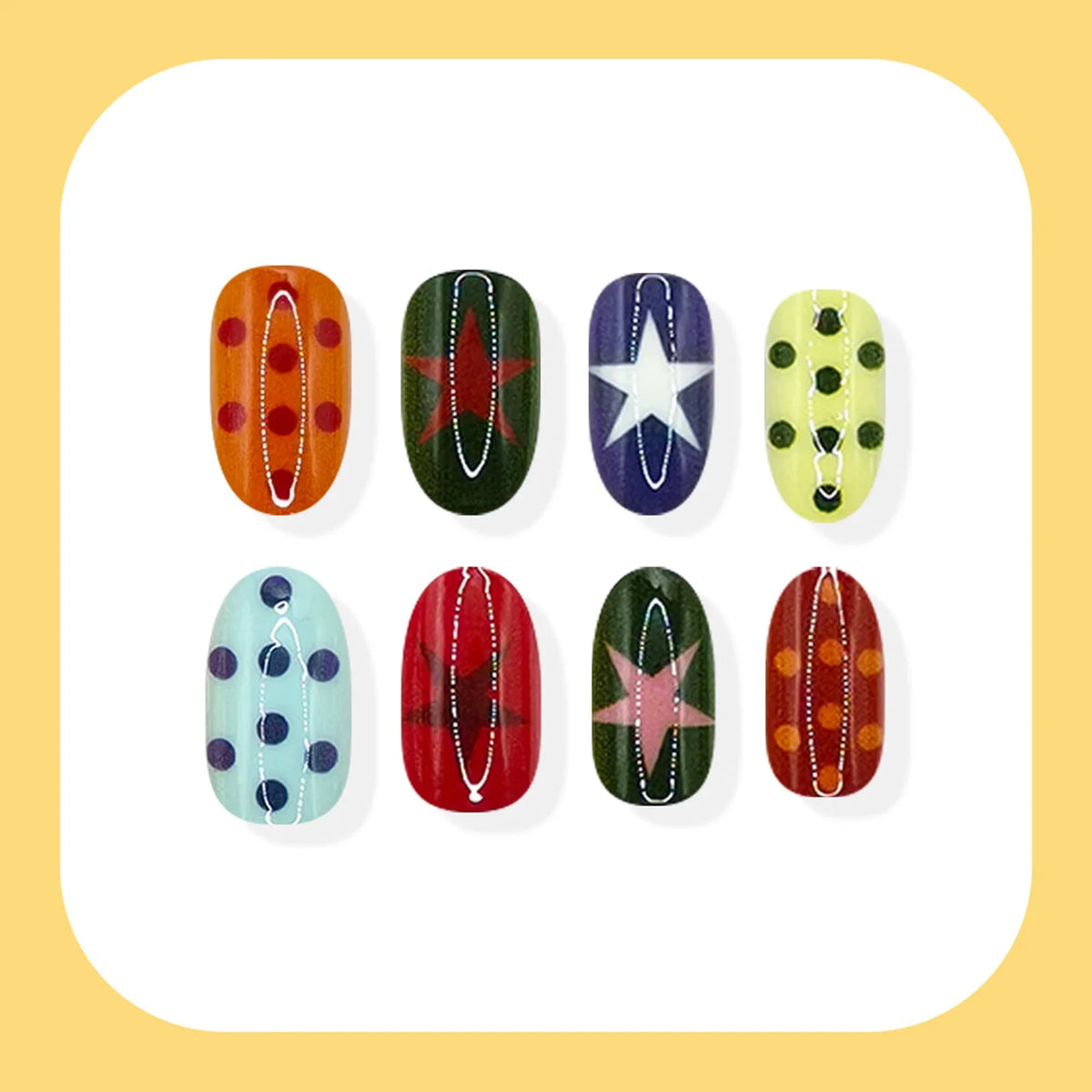 Colorful Star Dot Reusable Artificial Fingernails Wearable Short Oval