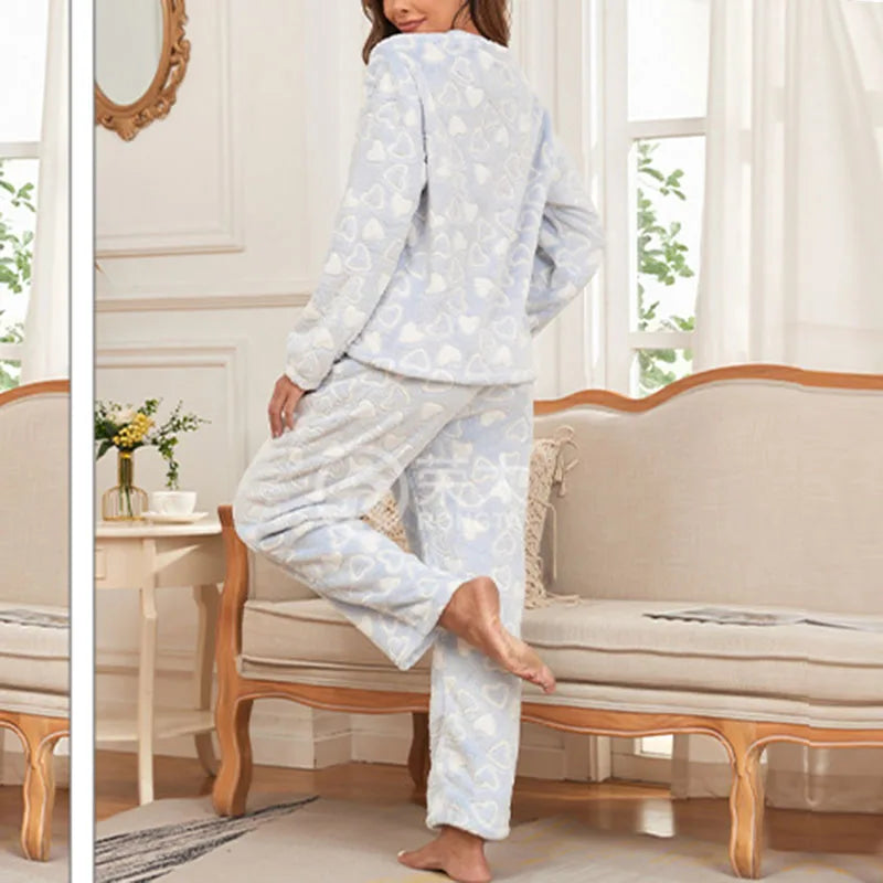 Women's Winter Flannel Pajama Set – Thick Coral Fleece Lounge