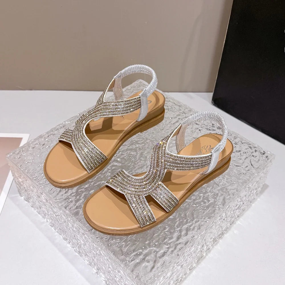 Women's Rhinestone Wedge Sandals – Slip-On Roman Summer Shoes