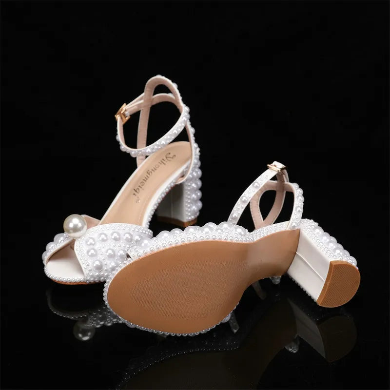 Women's Pearl High Heel Sandals – Luxury Wedding Bridal Shoes