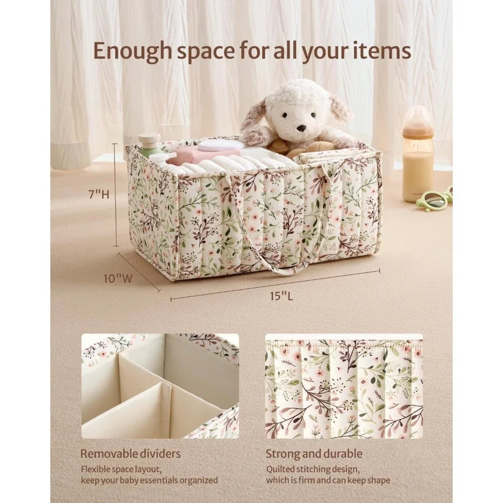 Floral Portable Diaper Caddy Organizer | Removable Divider