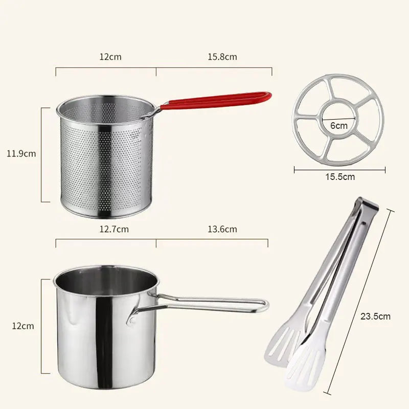 Stainless Steel Deep Fryer Pot with Strainer – Japanese Tempura